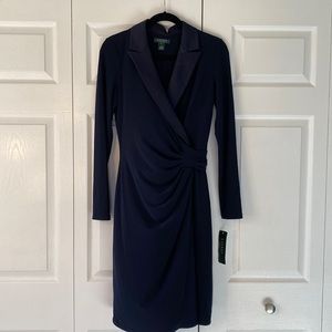 Brand new Lauren Ralph Lauren navy work dress, with colar and v neck, size 10